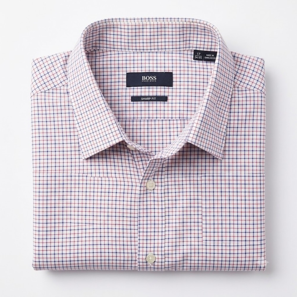 Hugo Boss Men's Checkered Dress Shirt M Cotton Old Money Office Ivy League